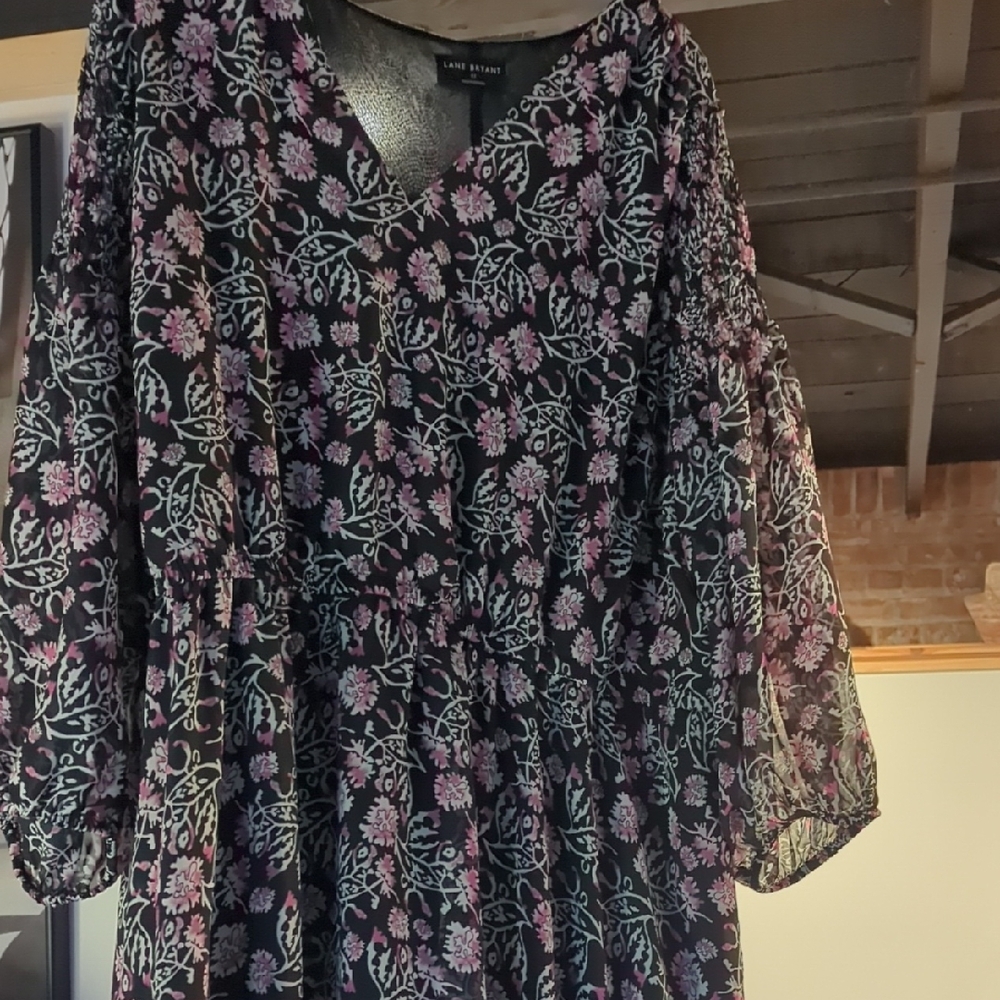 Floral V-Neck Dress with Sheer Sleeves